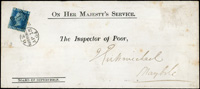 1864年愛丁堡寄梅博爾西式封,貼藍便士有齒1枚,銷EDINBURGH AP 13 1864戳,背銷MAYBOLE AP 14 1864到戳(Page 232)