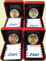 美國(AMERICA)2001年鷹揚彩色銀幣4枚乙套,每枚均重1盎司,原裝盒.證書,BU(Page 46)