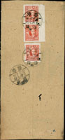 1948年基隆寄台北中式欠資封,貼國父像農作物一版限台貼用5元3枚,銷台灣基隆(丙)67.3.27日戳,另銷『T/欠資』戳,以及台灣台北37.3.27到戳 (參考價NT$ 2000元)