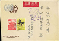 世界衛生組織十週年紀念局封(會徽銀色套印大移位變體),自台南寄台北,貼一莒1元1枚,昆蟲4角1枚,銷台灣台南48.3.9日戳,另銷台北48.3.9到戳 (參考價NT$ 1000元)