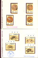 台灣1974~1990年未銷戳套票護票卡100卡不重複,總面值共計NT$2107元,包括:宋瓷.宋人十八學士圖.羅漢圖,嬰戲圖.文字源流.扇面古畫(64年版).人物圖.古代錢幣(64年版).中國書法藝術.歲寒三友圖.古代琺瑯器(70.71年版).古城會.台灣山水(70年版).春書.音樂(66年版).廬山高.中國郵票發行百年紀念.蔣公逝世週年.食用菇類.古代雕漆器(67年版).台灣蟹類.牛郎織女.鐵路百週年.蔣經國先生逝世週年.中華傳統服飾(75.76.77年版).陽明山國家公園.花卉(77年版)第1~4輯.一輪生肖龍.蛇.羊.梁祝.古代如意(75年版).樂府詩.七七抗戰五十週年.蔣公百年誕辰小全張…等;以上品種豐富,品相混合,大部分保存佳,總重約790g,VF-F;歡迎親臨檢視或網上瀏覽全貌