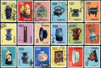 精選台灣古物郵票上品16套舊票,含50年古物郵票(前十八寶),57~59年古物(後十八寶),清瓷,宋瓷,明瓷,古代錢幣(64.65年版),銅器(64.65年版),雕漆器(67年版),唐三彩,琺瑯器(70年版),石雕藝術,茶壺(78年版);VF-F(Page 241)