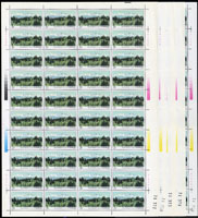 1993-9.長白山新票4全10版,共400套,總面值計CNY$800元,原膠折版,其中(4-4)一版上半部背面淡黃斑,其餘無嚴重黃斑,每版皆有少數齒緣微黃,VF-F