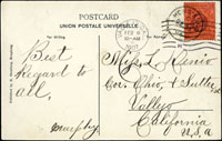 1906年港島遠眺九龍彩色片,貼港郵四先1枚,銷香港28.DE.06,美國VALLEJO 6.FEB.1907到戳(Page 278)