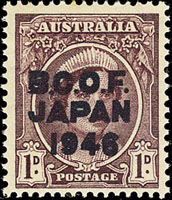 1946-1948年日本佔領澳洲(AUSTRALIA)新票1d一枚,藍色加蓋錯體,附1989年B.P.A.鑑定證書,SCOTT#M2(新票價格US$115元),原膠未貼,VF(Page 279)