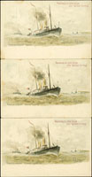 1900年比利時(BELGIUM)發行之船圖案郵資明信片18件,符誌為綠色陸軍徽章5C,背面印有彩色郵船來往於比利時奧斯坦德和英國多佛港之間,均未使用(Page 282)