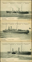1910年比利時(BELGIUM)發行之船圖案郵資明信片3件,符誌為紅色利奧波德二世像10C,圖案面下方印有不同船名,均未使用(Page 282)