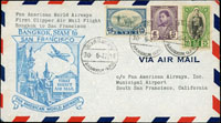 1947年曼谷寄舊金山首航封,貼泰國郵票3枚計郵資23分,銷曼谷1947.6.30,背銷舊金山1947.JUL.3到戳(Page 283)