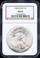 美國(AMERICA)1988年鷹揚ONE DOLLAR 1盎司銀幣,NGC MS#69(Page 22)