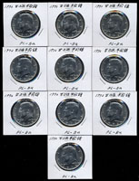美國(AMERICA)1972年甘迺迪像半圓鎳幣10枚,原光亮,BU