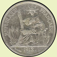 法屬安南(INDO-CHINE)貿易銀1 PIASTRE坐洋銀幣三枚,含:1913A,1921H,1922H年各1枚,XF-AU(Page 35)