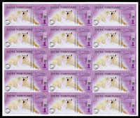 北極洲(ARCTIC)2012年北極熊圖 1 POLAR DOLLAR未裁切15聯塑膠樣鈔,全新,附捲筒