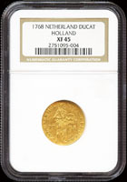 荷蘭共和國(NETHERLAND)1768年達克特金幣,正面騎士手持柄劍和七支箭圖(代表聯盟的七個省份),NGC XF45(Page 29)