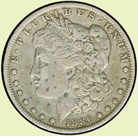 美國(AMERICA)摩根ONE DOLLAR銀幣共3枚,包括:1886年O記2枚,1990年S記1枚,VF-XF(Page 39)