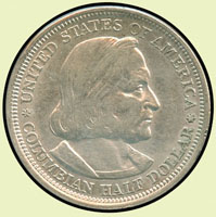 國外銀幣二枚:(1)美國(AMERICA)1893年哥倫布像HALF DOLLAR銀幣,重12.5克,AU;(2)拉脫維亞共和國(LATVIA)1925年國徽圖2 LATI銀幣,重10克,AU(Page 38)