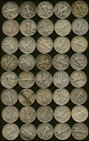 美國(AMERICA)行走自由女神HALF DOLLAR銀幣40枚,包括:1917年1枚,1918年1枚,1935年1枚,1936年2枚,1939年1枚,1940年1枚,1941年2枚,1942年8枚,1943年9枚,1944年7枚,1945年4枚,1946年3枚,F-XF(Page 39)