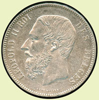 比利時(BELGIUM)1873年國王利奧波德二世圖5 F紀念銀幣,重25.1克,原鑄銀光,XF-AU(Page 40)