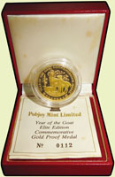 英國Pobjoy Mint公司鑄1991年辛未羊年紀念金章,重10克(916 Fine Gold),原盒.證書,proof(Page 41)