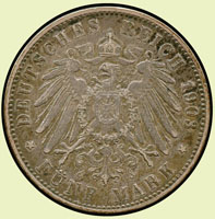 德國(GERMANY)1903年漢堡雙獅 FÜNF MARK銀幣,重27.6克,XF+(Page 41)