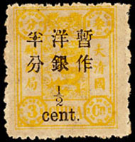慈壽再版加蓋大字長距半分新票1枚,「半」字加蓋變異,原膠背黃,F(Page 100)