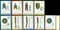 T65.中國古代錢幣(第一組)8全2套;T71.中國古代錢幣(第二組)8全1套,共3套,原膠,VF