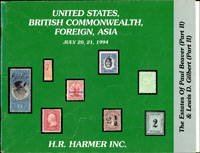美國H. R. Harmer Inc. 1994年7月世界郵票拍賣目錄,收錄1961項拍品,含253項中國慈壽.紅印花.宮門倒.限省新.中山倒等珍貴票品和信封,黑白印刷,平裝,重約390克(Page 266)