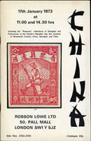 英國Christie's Robson Lowe 1973年1月Roseway中國郵票拍賣目錄,有222項解放區票(當時標準算很不錯的)及64項上海大小龍,其他還有帆船2分倒.西藏蟠龍封.新疆航空封等,黑白印刷,平裝62頁,重約140克(Page 267)