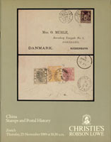 瑞士Christie's Robson Lowe 1989年11月中國郵票拍賣目錄,收錄大龍及紅印花珍品很多,有紅印花原票.小壹元.宮門倒.帆船2分倒,有彩色印刷,平裝60頁,重約220克(Page 267)