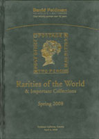 瑞士Rarities of the World 2008年春拍郵品目錄精裝本,收錄各國珍品共115項,包括1枚德國Baden 的1851年9k顏色變體要150萬歐元,是德國最貴的信封,封面均絨布燙金,內頁厚銅版紙102頁,全部彩色放大印刷,印刷編排精美,極有特色,重約630克(Page 267)
