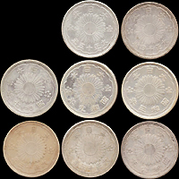日本雙鳳50錢銀幣共16枚,含:大正11年1枚,12年3枚,13年4枚,14及15年各1枚;昭和3年.6年.7年.9年.11年.12年各1枚,XF-UNC