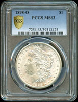 美國(AMERICA)1898年摩根壹元銀幣,O版,PCGS MS63 金盾(Page 45)