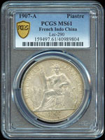 1907年法屬印度支那坐洋壹圓銀幣,PCGS MS61金盾(Page 46)
