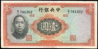 中央銀行法幣華德路版8枚:(1)民國25年1元6張,含田.駿簽平3版三張,駿.李簽二張(其中一張左下黃點立可白塗擦),黃.李簽一張,80-90新;(2)民國25年5元田.李簽,中折,80新;(3)民國25年10元黃.駿簽,頂邊白一小缺損,88新
