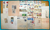 1990~2003年中國寄台灣封47封,上海寄北京郵資已付封2封,2003第16屆亞洲國際郵票展覽紀念封7封,明信片新1片,共57件,貼票精彩