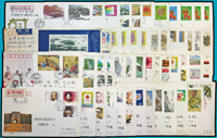 1985~1998年中國寄台灣封共52封,大部份為總公司套票首日封(部份分貼),貼有T.J.1992編年票,貼票豐富多數不重複,VF-F