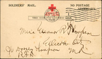 1918年美國紅十字會於第一次世界大戰印製的免費軍郵明信片,銷HOBOKEN, NJ 1918.APR.12