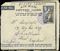 1943~1954年國外實寄(無符誌)航簡6件,含:紐西蘭寄英國2件,紐西蘭國內1件,錫蘭寄美國.英國各1件;錫蘭寄英國僅有封面1件