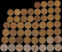 1949~1980年香港伊利沙伯二世女皇圖流通硬輔幣共52枚,包括:(1)銅鎳幣5毫10枚,含:1951年3枚,1963-1968.1971.1972年各1枚;(2)黃銅幣5毫20枚,含:1977.1978年各6枚,1979.1980年各4枚;(3)黃銅幣1毫22枚,含:1949.1950年各2枚,1955年3枚,1956年1枚,1959年2枚,1960.1961.1963年各1枚,1965年6枚,1973年3枚;以上流通普品