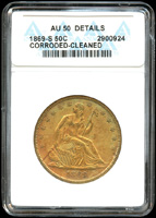 美國(AMERICA)1869年5角銀幣,S記,好年,ANACS CORRODED CLEANED AU#50 DETAILS(Page 26)