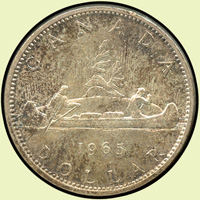 加拿大(CANADA)1965-1966年DOLLAR女王像獨木舟圖銀幣各一枚,均重約23g,Krause KM# 64.1;XF-AU(Page 26)