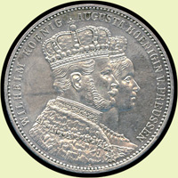 德國(GERMANY)1861年普魯士二世加冕紀念1 THALER銀幣,重18.5克,AU,Krause KM#488(Page 26)