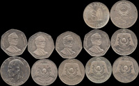 外國銅鎳紀念幣共12枚,包括:(1)約旦1977年1/4 DINAR五枚,1980年1/2 DINAR四枚,XF;(2)馬來西亞1980年1令吉,AU;(3)蘇聯1990年5盧布,XF;(4)1976年美國二百周年紀念1元,XF