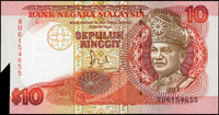 馬來西亞(Malaysia)1982年端姑·阿布都·拉曼陛下圖10令吉,左上福耳變體,98新 註:日本資深藏家山崎 修之亮藏品(Page 61)