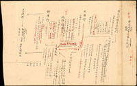 《中國郵政組織系統表》、《清代西式郵政在華發展沿革表》、《海關郵政首次郵票有關研究資料》手稿各1件,書寫繪圖於厚紙上,黃斑.略破損,保存尚可