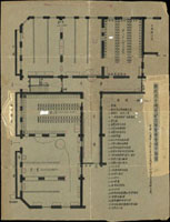 1956年《郵政六十週年紀念展覽會會場平面圖》手繪稿,繪於描圖紙上,,黃斑.邊略損,保存尚可,大小約34.67X45.5公分左右