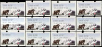 資常4.台灣黑熊郵資票故障測試票12枚,含直雙連1件,其中1枚裁切上移變體,VF