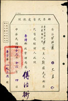 1954年台北市大直陸軍指揮參謀學校福利社『郵票代售處執照』1張(29.1*19.4cm),左下角缺損 參考文獻:(壹)林昌龍,2008,〈高雄市郵區的信櫃〉,《集郵彙報(20)》,台北:郵文聯誼會,頁347-352;(貳)林昌龍,2019,〈1950年代台灣郵區郵政信櫃〉,《2019年度郵學演講集(28)》,台北:中華集郵會,頁46-92