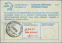 台灣郵政用品:(1)樣票:1966年無底紋中華民國郵資機符誌6張不同,含『00』『000』各3張;(2)1992年馬來西亞國際回信券2張,分別為$3令吉及2令吉改值$3令吉各一,未使用有水印