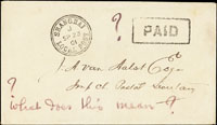 1901年郵資已付西式封,銷『PAID』郵資已付戳記,旁另銷上海23.SP.1901工部戳,寄本埠(Page 121)