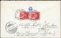 1905年漢口寄德國實寄封,貼德國在華客郵10pf二枚,銷漢口1.15.05德國客郵戳,德國WEISENTHURM/X.8.05到戳(Page 130)